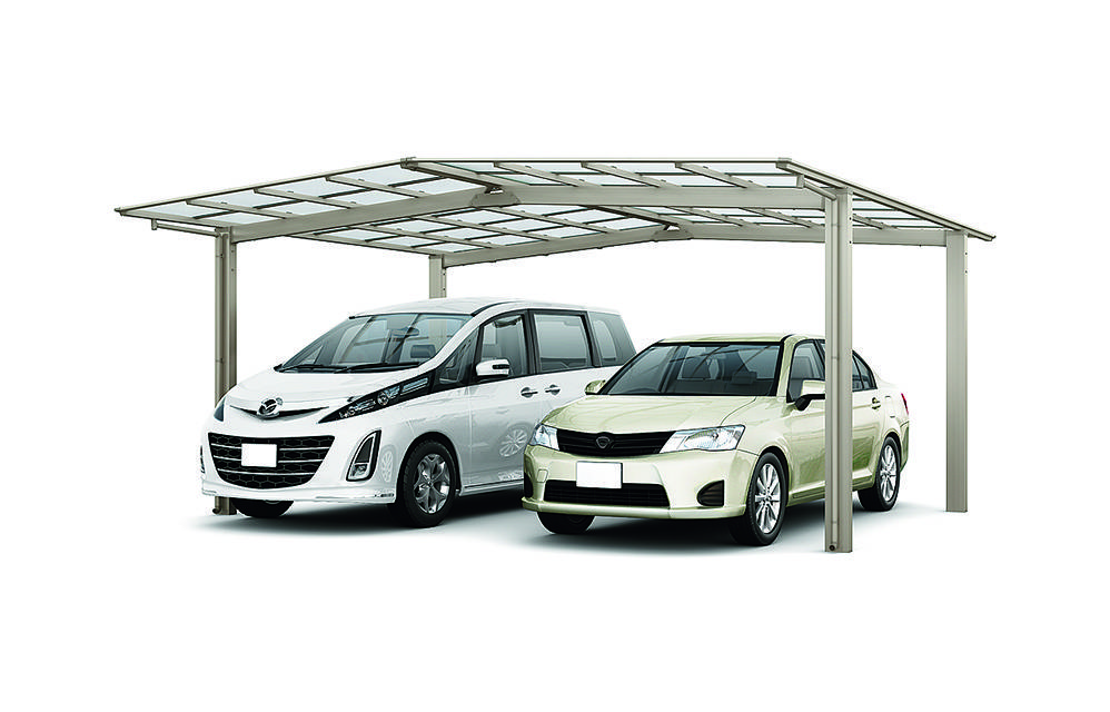 Mái che ô tô hai xe lắp kiểu chữ M, tấm polycarbonate cao cấp, cách nhiệt.