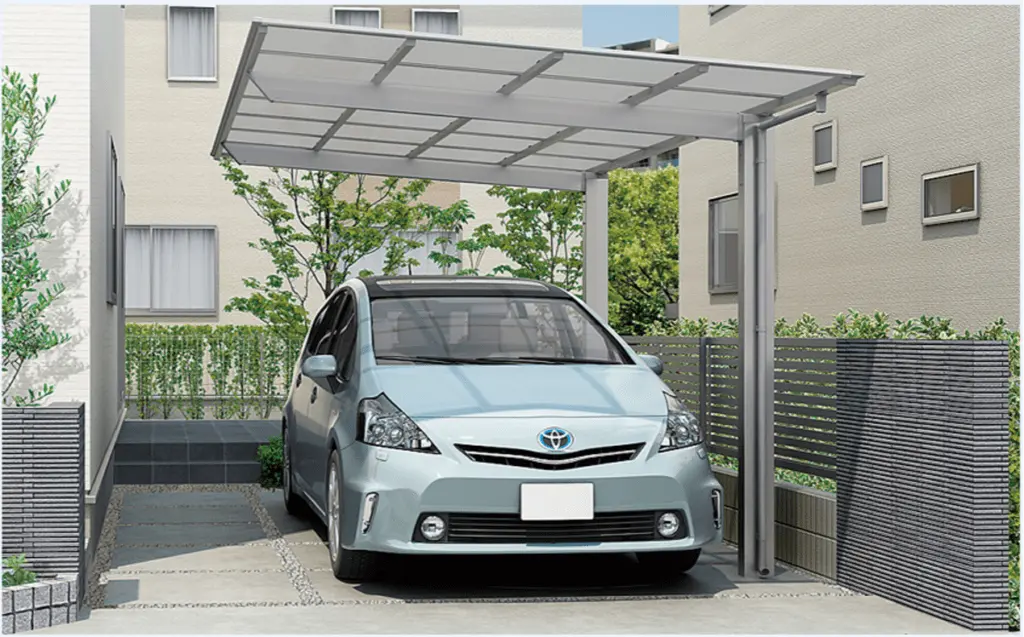 Mái che ô tô tấm polycarbonate cao cấp MC, khung nhôm sơn tĩnh điện